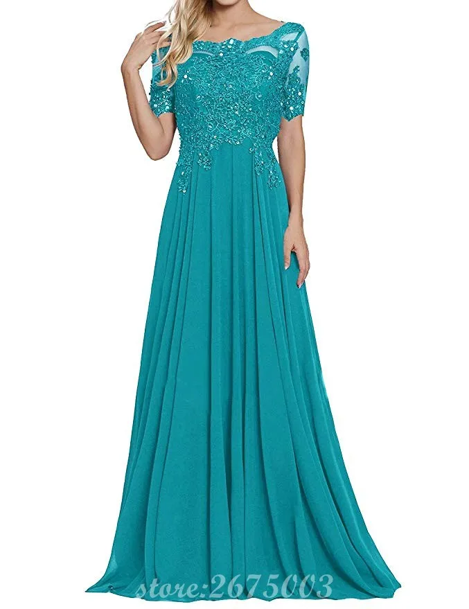 Один элемент с коротким рукавом кружева бисером свадебное платье матери невесты - Цвет: Turquoise