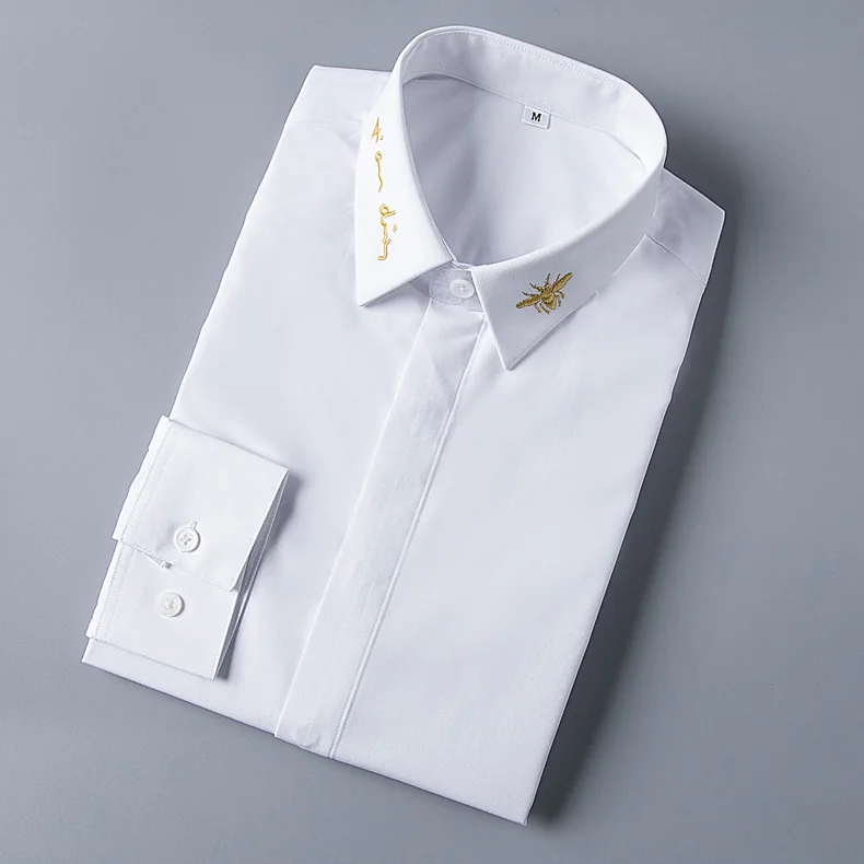 Европейский модный бренд, мужская рубашка, однотонная, тонкая, Chemise homme manche longue Gold Bee, рубашки с вышивкой для мужчин, высокое качество