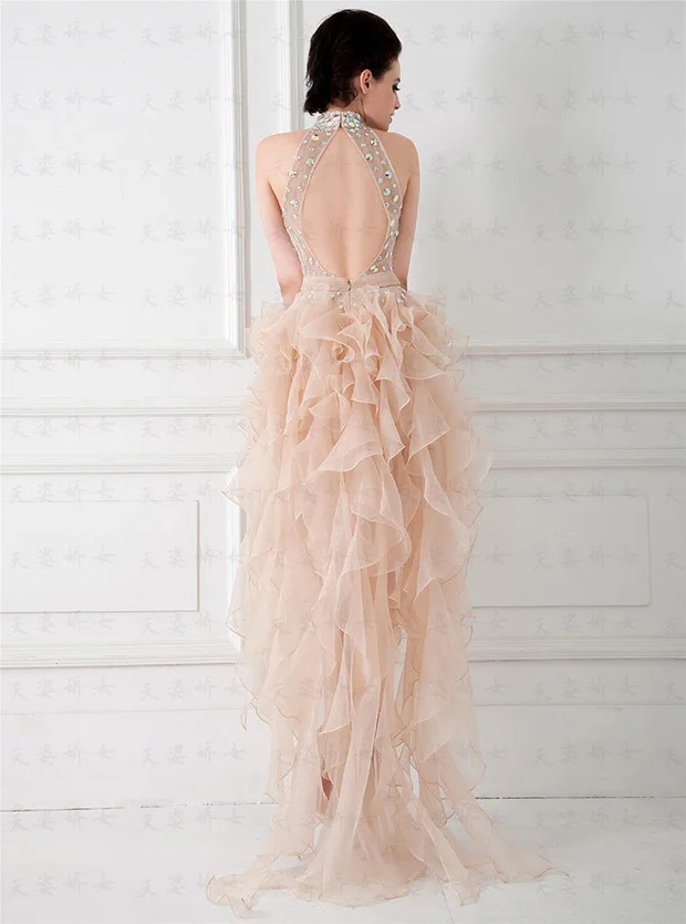 Дешевая robe de soiree модное сексуальное платье с открытой спиной vestido de festa с оборками и кристаллами вечерние платья платье для выпускного подружки невесты