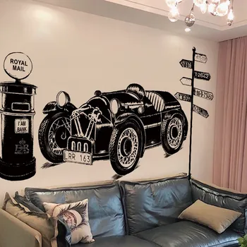 

Retro Style Classic Car Wall Stickers Personality Black Vintage Car Sofa Background Decoration Bedroom Wall Art Decals Wallpaper