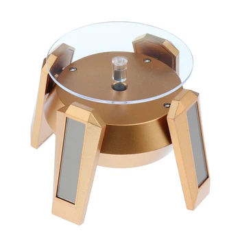 

360 Degree Rotating Jewelry Display Stand Solar Powered Phone Watch Show Turntable – Silver & Golden