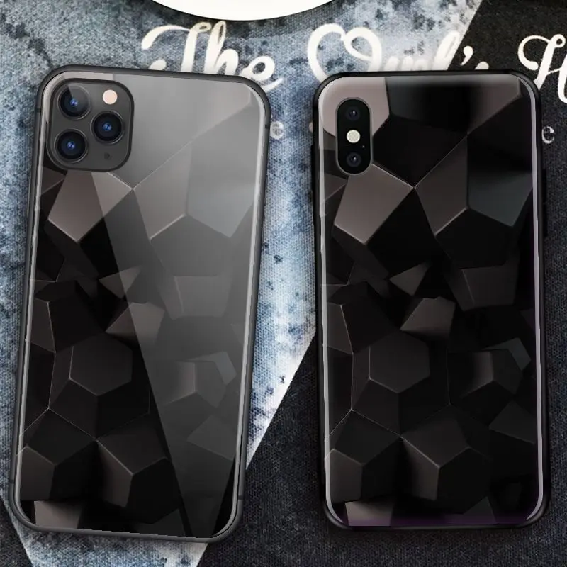 Черный ромб для iPhone SE 6 6s 7 8 plus x xr xs 11 12 Pro max mini чехлы телефонов из закаленного