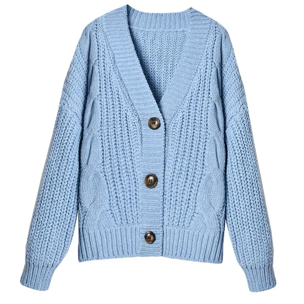 

Sweater Women Fashion Loose Solid Color Buttons Long Sleeve Top Sweater pull femme plus size winter autumn свитер женский SW3M