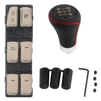 

1 Set Stitcher Manual Car Gear Stick Shift Knob Shifter & 1 Pcs Car Electric Power Window Lifter Master Control Switch