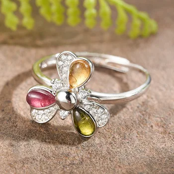 

Tourmaline and Zircon Women Ring Set 925 Sterling Silver Rings S925 Water Drop Prevent Oxidation Resizable Spinner Women Rings