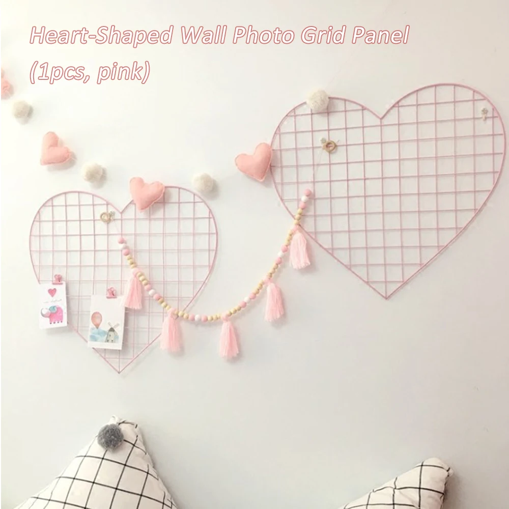 

Iron Picture Hanging Display Multifunctional Photo Grid Rack Heart-shaped Wall Decoration Home Bedroom DIY Storage Rack Holder
