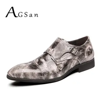 

AGSan Men Monk Shoes Dress Shoes Pointed Toe Loafers for Men Plus Size 38-48 Leather Oxfords Wedding Shoes Purple Black Loafers