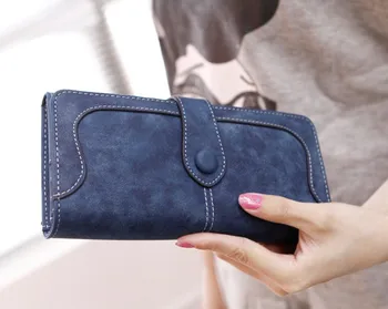 

Brand Women Wallet Retro Matte Stitching Lady Wallet Long Card Holder Purse Large Capacity 12 Credit Card Slots 2 Cash Pouch