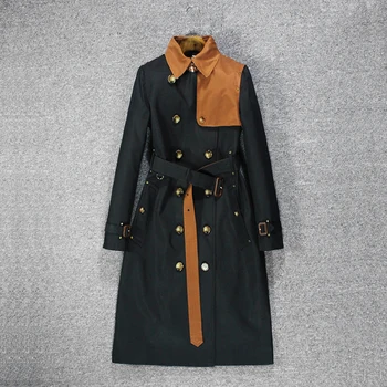 

2020 new trench coat women's long British style slim jacket stitching