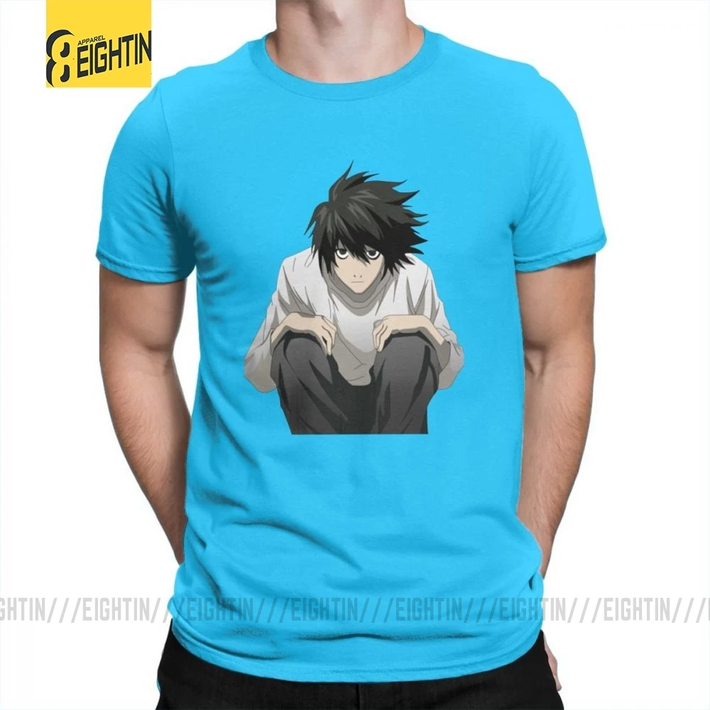 L Death Note T Shirt Short Sleeves Cotton T-Shirt Travel Clothing Plus Size Crewneck Tees Teenage Printed - Цвет: Medium Blue