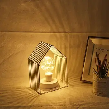 

Retro House Shape Bird Cage LED Bulb Night Lamp Copper Wire Battery Powered Wedding Home Party Decor Gifts