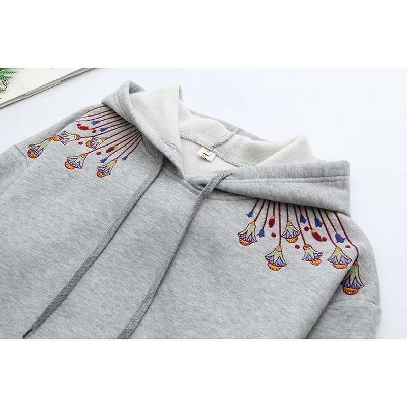 Женские утепленные пальто размера плюс XL-4XL, черные, серые, розовые толстовки с цветочной вышивкой, повседневные пуловеры