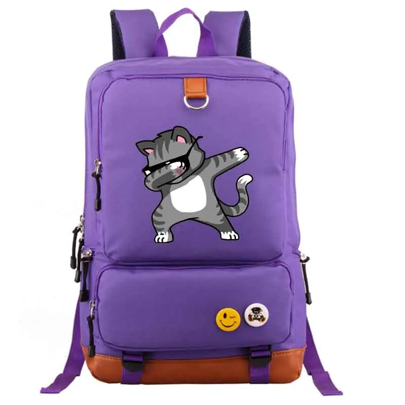Dabbing Cat Funny Cool Hip Hop Backpack Canvas Backpacks School Rucksack Travel Backpack Daily backpack - Цвет: style3 purple