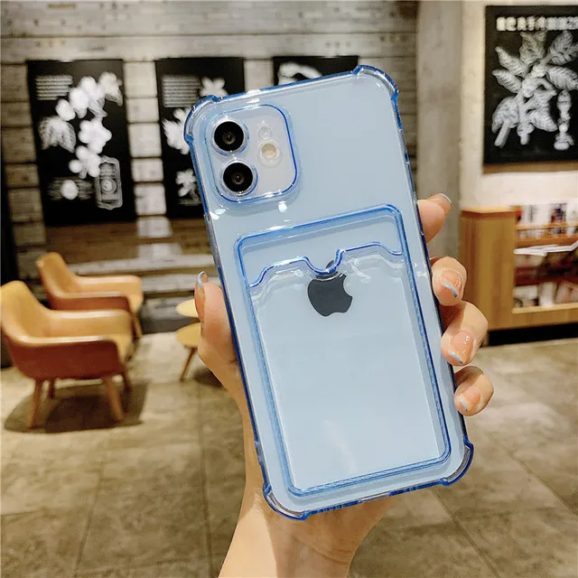 Simple Transparent Silicone Wallet Case for iPhone 12 11 Pro XS Max SE X XR 6 6s 7 8 Plus Shockproof Lens Protection Card Cover 6