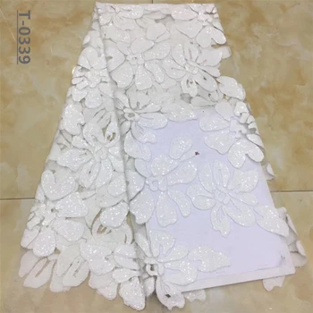 

Beautiful African lace fabric french tulle lace fabric in white latest arrival hot sale 5 yards for dress With sequins