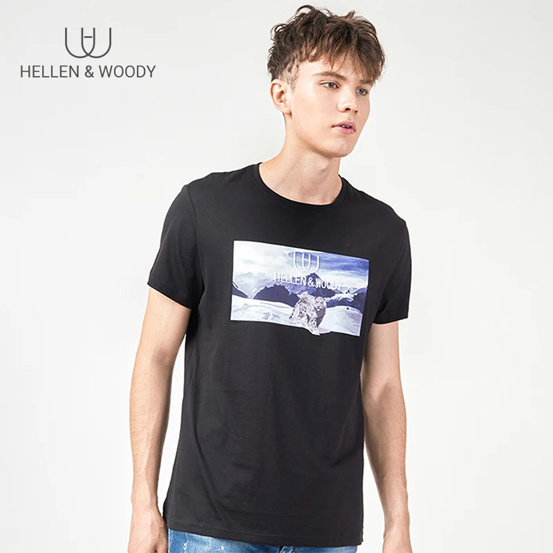 

HW Summer New Short-Sleeved T-shirt Mens Cotton Round-Neck Embroidery Pattern Slim High End Brand Men's Trend T-shirt