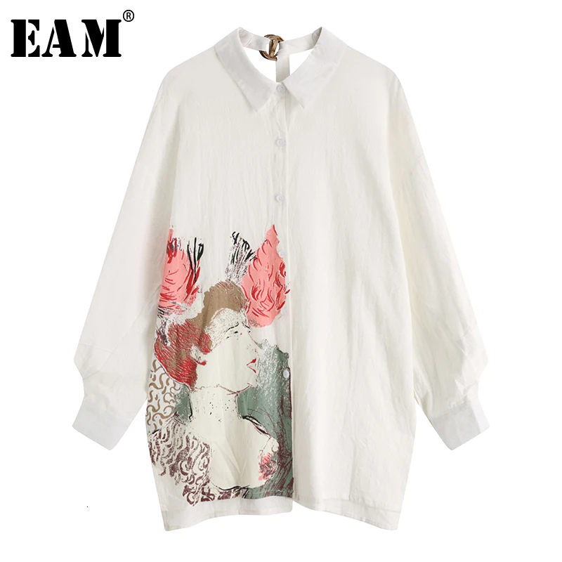 

[EAM] Women Pattern Print Backless Big Size Blouse New Lapel Long Sleeve Loose Fit Shirt Fashion Tide Spring Autumn 2020 1D368