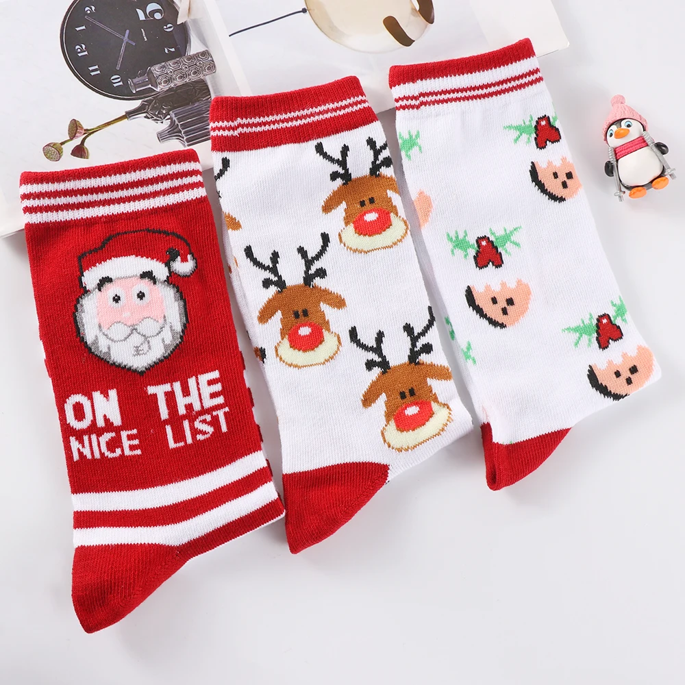 Осенне-зимние женские рождественские носки милые толстые носки с героями мультфильмов длинные хлопковые носки новогодний Санта Клаус Рождественский подарок с изображением снежного лося