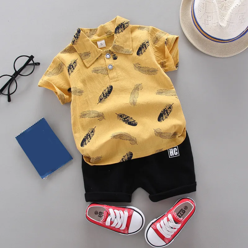 Summer Boy Baby Clothes Sets fashion cotton lapel short-sleeved shirt T-shirt + kids shorts 2 pieces Boy Sets clothing kids clothing set