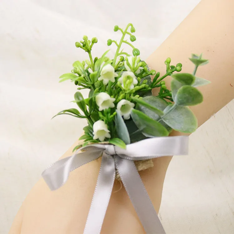 YO CHO бутоньерка искусственный цветок ландыши девушка браслет свадебная бутоньерка на запястье лесной стиль растение Свадебный бутоньерка - Цвет: wrist corsage-C