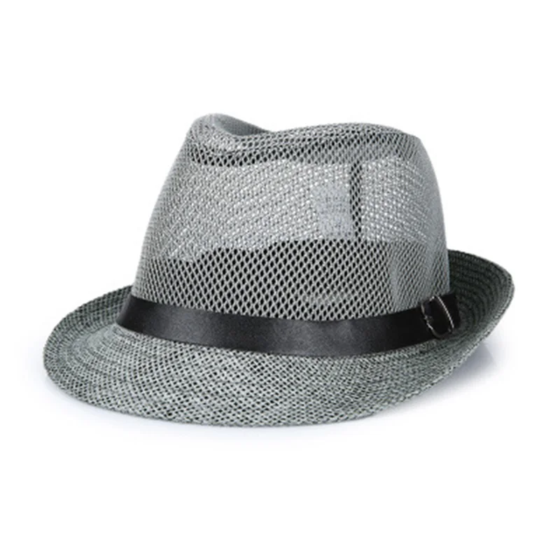 Summer linen breathable sunhat Jazz Hat small hat outdoor sun hat men's leather belt Hawkins Felt Cap Western cowboy hat F59