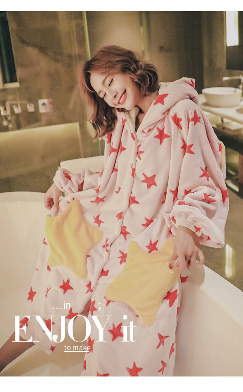 estrelas sleepwear conforto com capuz versão longa