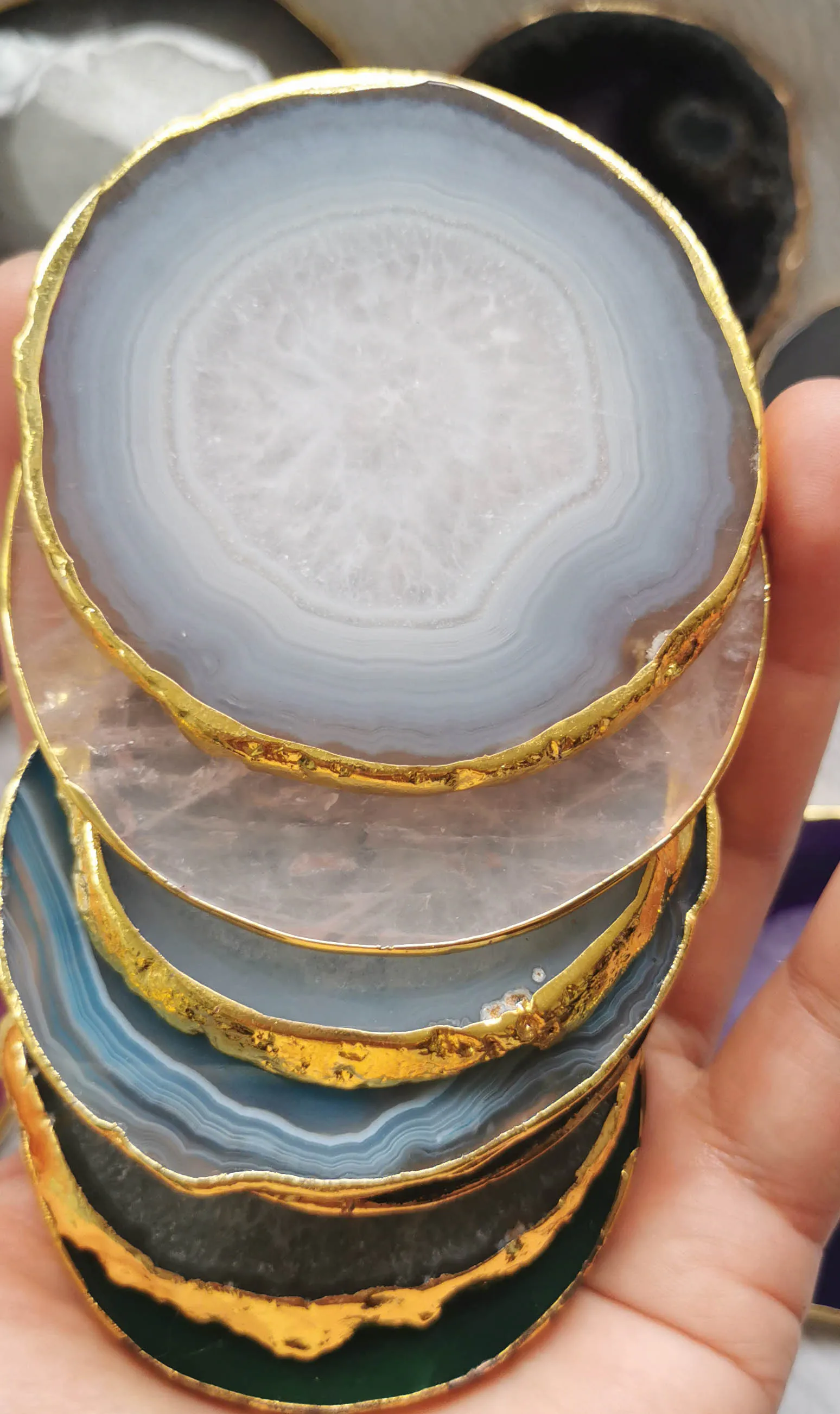 3inch Rock Crystal Agate Coasters - Rose Quartz Slices Geode Place Cards Craft Phone Sockets Pop Grips phone belt Gem Free Form | Украшения