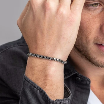 

Vnox Casual Box Chain Bracelets for Men Never Fade Stainless Steel Link Bracelet Male Pulseira