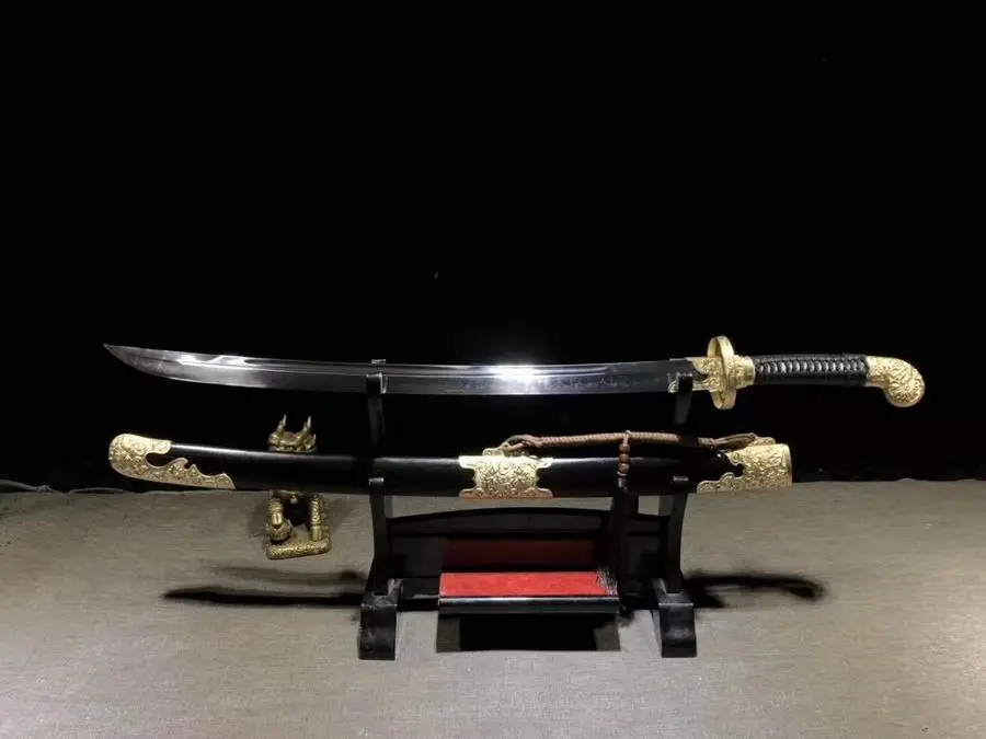 Handmade Chinese Wushu Sword Sharp T10 Clay Tempered Steel KungFu Dao Ebano Handle Sheath Saber Full Tang