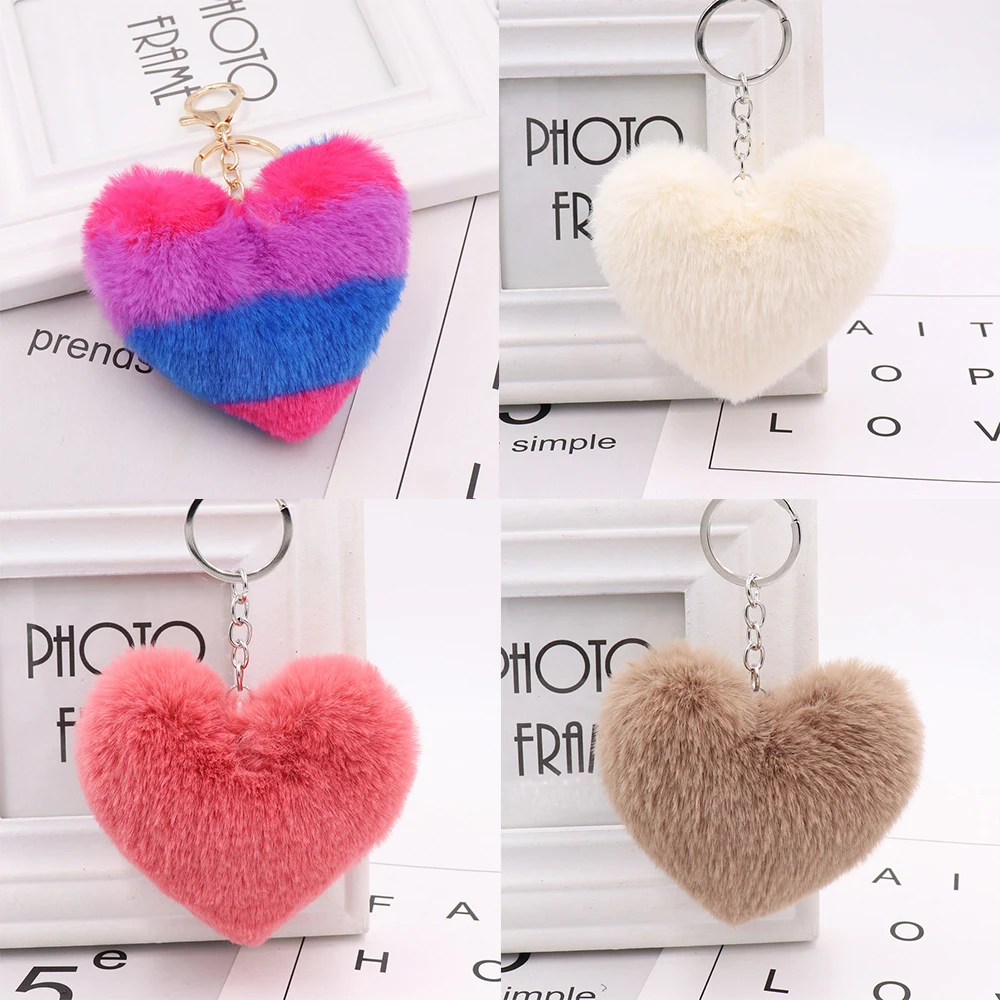 

23 colors plush keychain imitation wool rabbit fur fluffy heart-shaped pom-pom ladies backpack pendant gift 10-14cm WJ239
