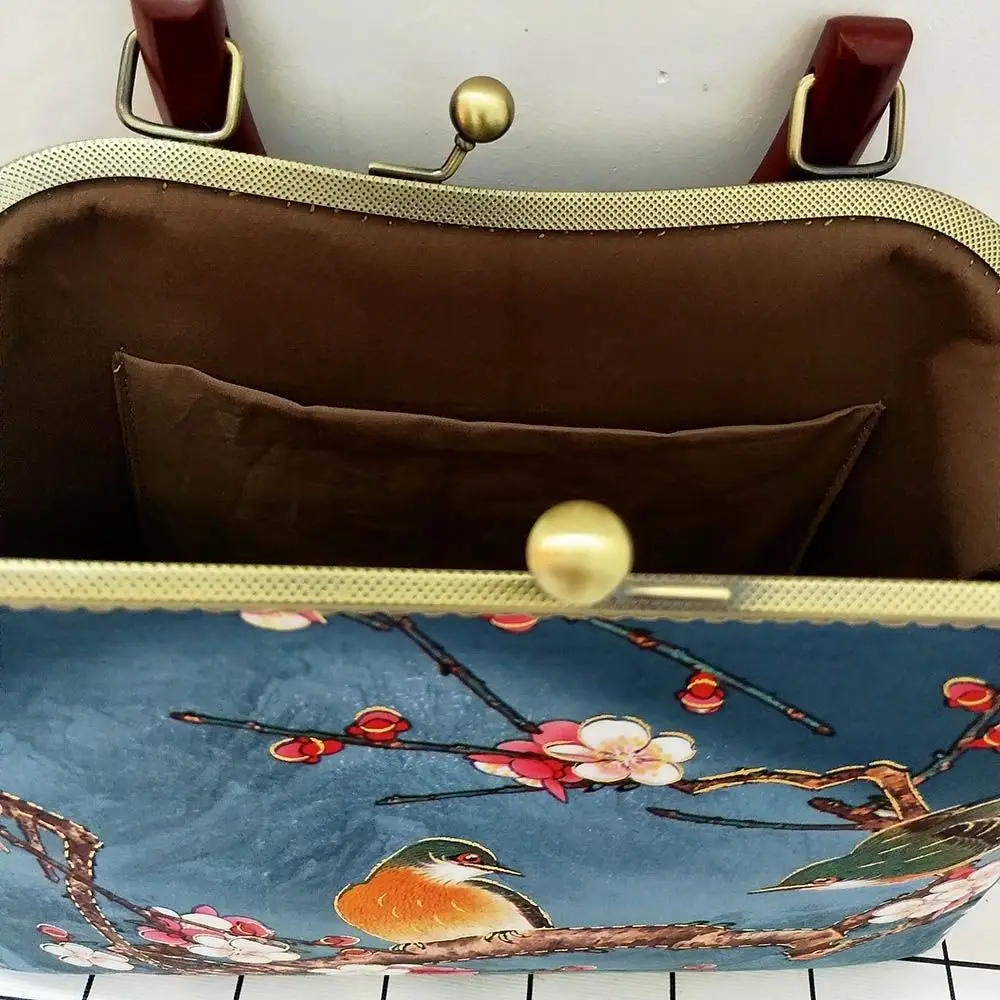 Vintage Flowers Bird Lock Shell Bag Bags Chain Women Shoulder Crossbody Bag Wood Hand Women's Handbags Purse