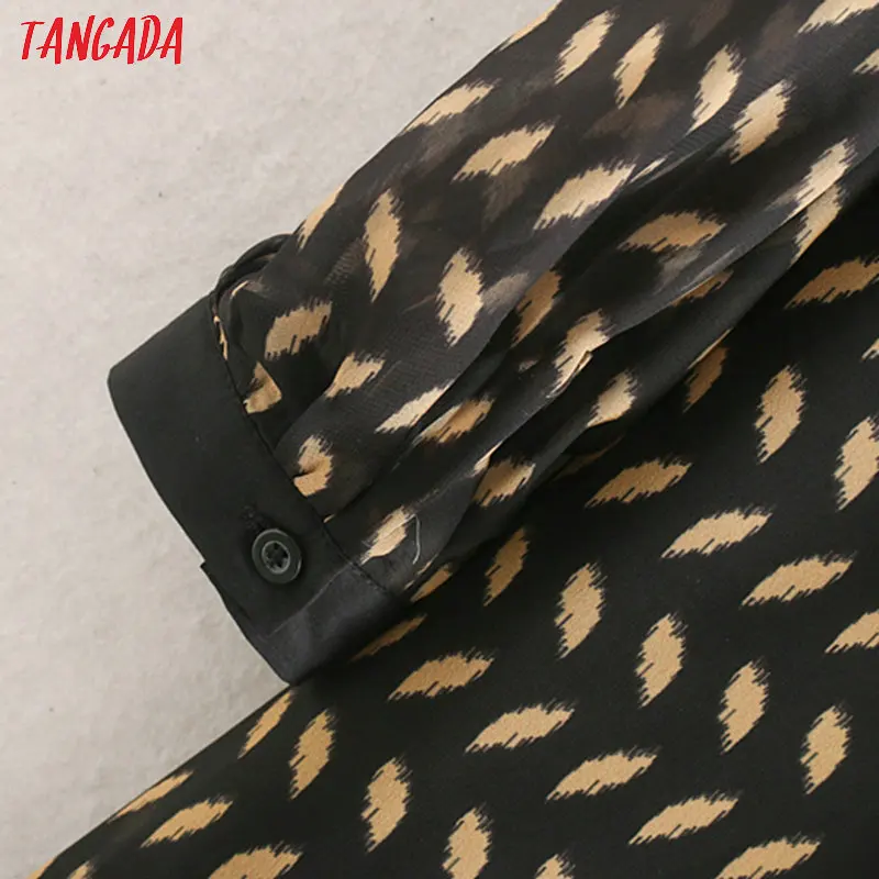 Tangada модное женское шифоновое платье-рубашка с принтом Пышное винтажное женское плиссированное платье миди с длинным рукавом Vestidos CE212