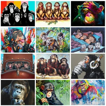 

DIY Painting By Numbers Monkey Animals Frame Kit Oil Coloring By Numbers Wall Art Picture Acrylic Paintings On Canvas Room Decor