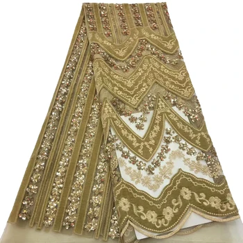 

Most populor African party mesh material afican tulle lace fabric with sequin for lady dress HNZ385(5yards/lot)