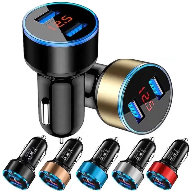 usb micro charger Mini Car Charger For Cigarette Lighter Smart Phone USB Adapter Mobile Phone Charger Dual USB LED Digital Display Fast Charging usb type c car charger