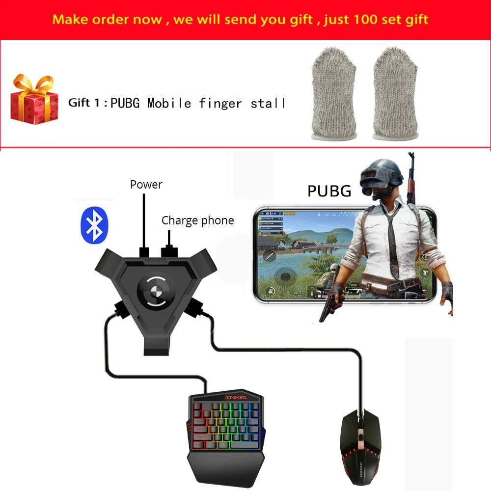  Kuulee PUBG Mobile Gamepad Controller Gaming Keyboard Mouse Converter for Android Phone to PC Bluet