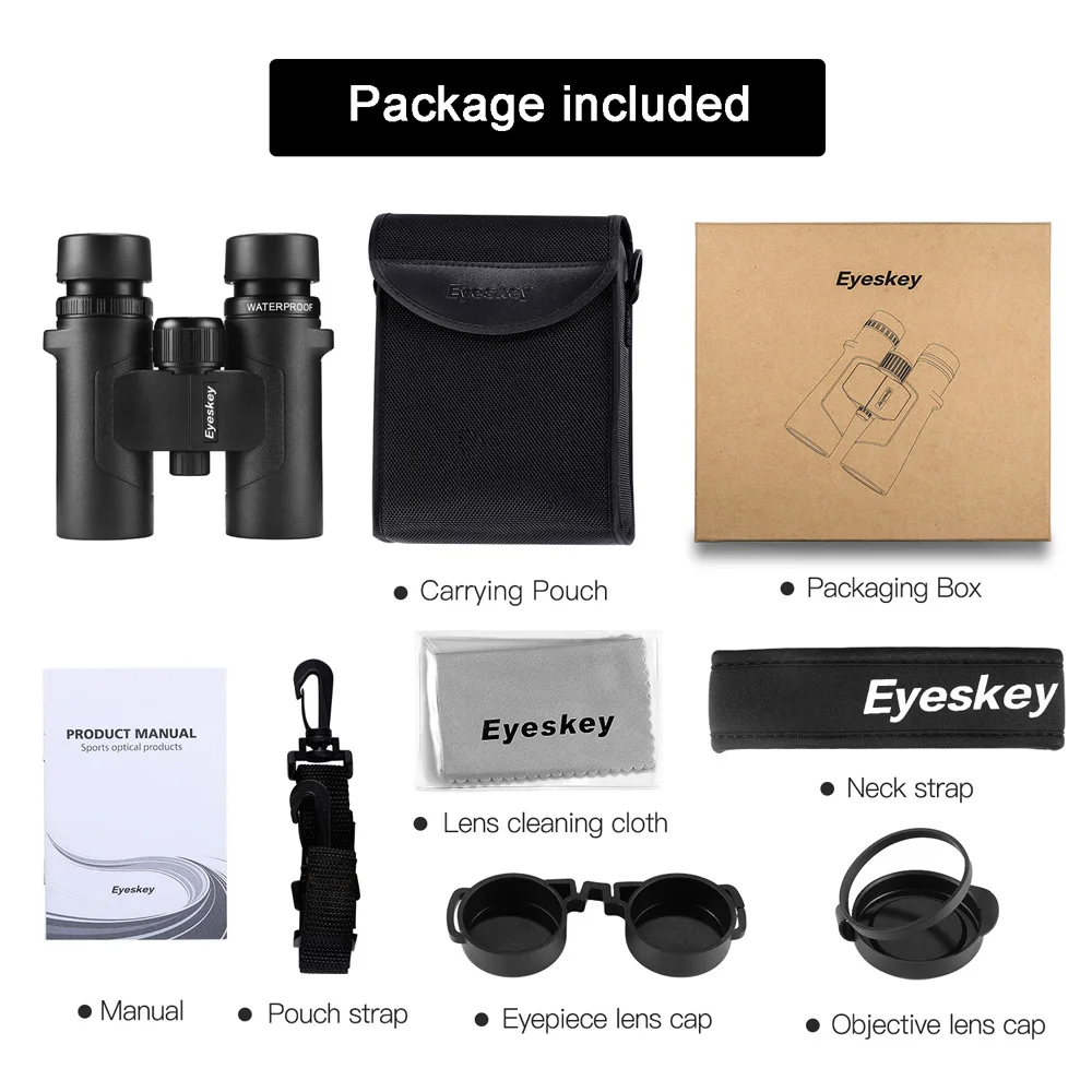 Eyeskey ED Бинокль 8x32 HD водонепроницаемый супер Мульти покрытие бинокулярное фазы Bak4