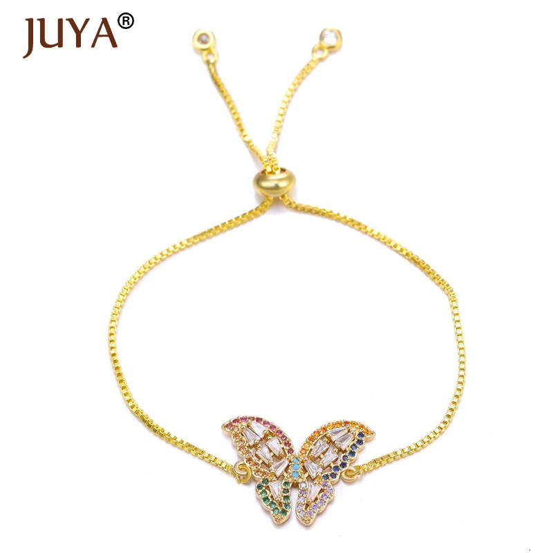 gold JUYA новейший дизайн микро паве животное Радужный цветной Кристалл Браслеты регулируемые ювелирные украшения с цепочкой для женщин Bileklik - Окраска металла: gold