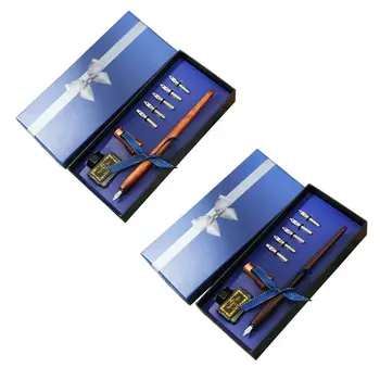 

Wooden English Calligraphy Dip Pen Fountain Pens Holder with Ink Nibs Set Offices School Stationery