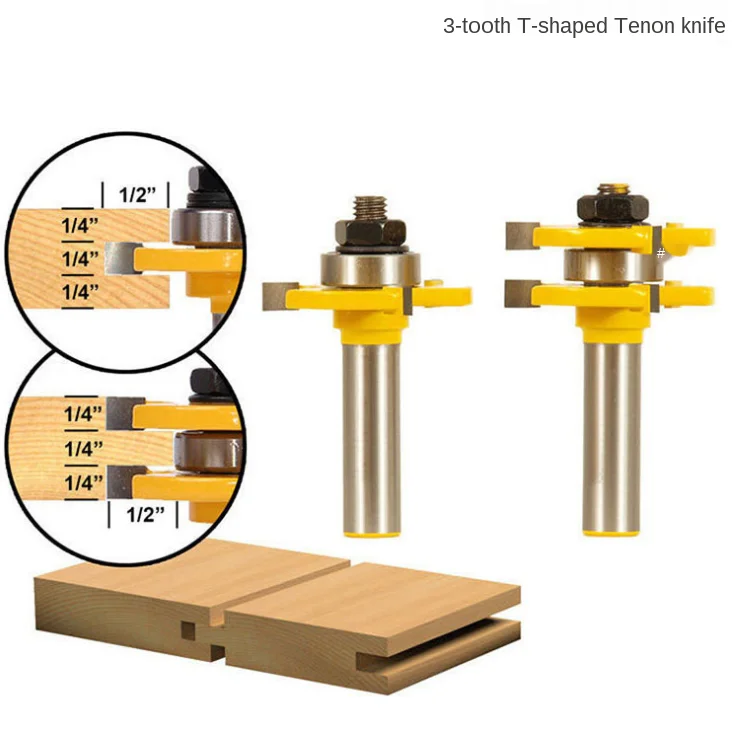 2 pçs 1 / 2-shank carpintaria fresa conjunto cortador de madeira cortador de 3 dentes em forma de t tenon cortador de liga conjunto de ferramentas para trabalhar madeira