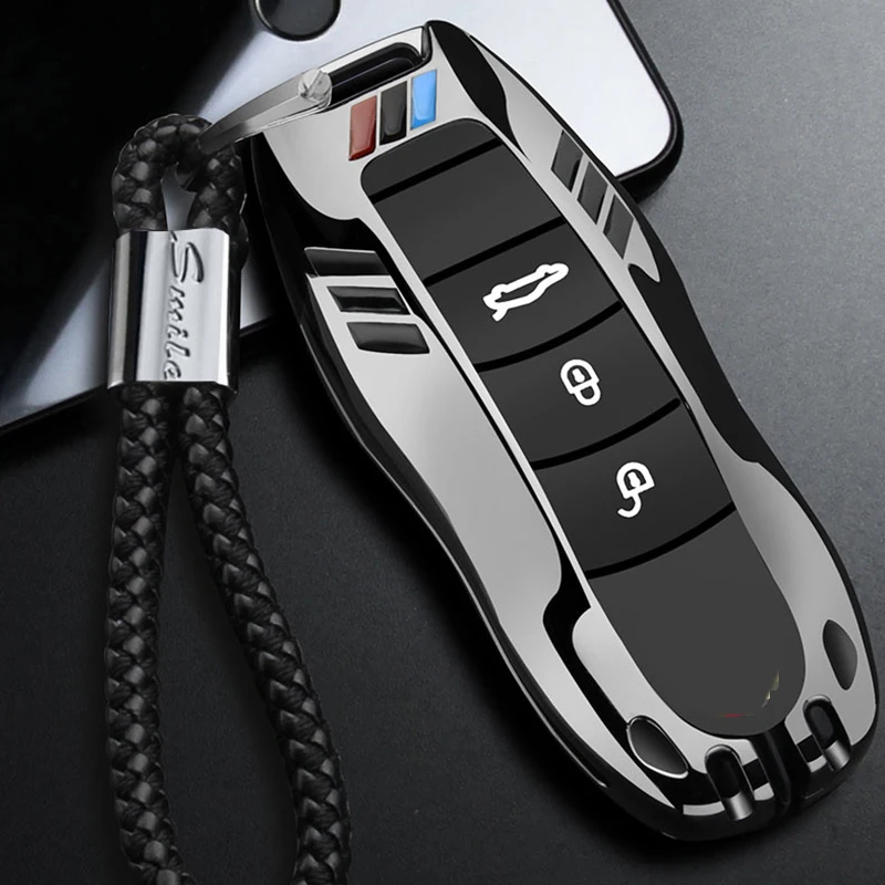 Чехол для ключей автомобиля из цинкового сплава, чехол-брелок для Porsche Boxster Cayman 911, Panamera Cayenne Macan, подарок для мужчин с цепочкой для ключей