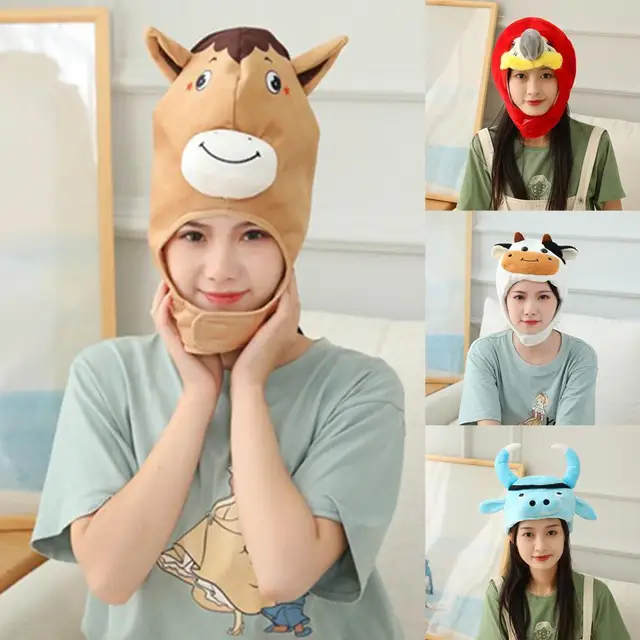 Cute Bee Sloth Parrot Cow Horse Head Soft Plush Doll Headgear Hat Sleeping Toy Baby Birthday Gift Girlfriend Sleeping Doll Toy 1