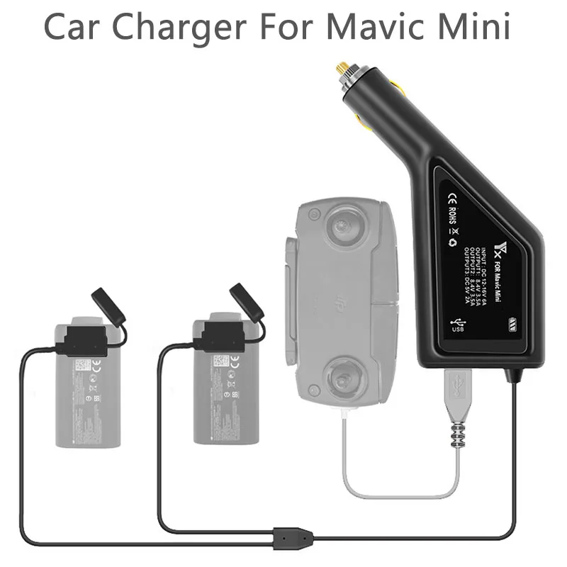 Mega Discount VAY YX 3 in 1 Car Charger For DJI Mavic Mini Intelligent Battery Charging Hub Mavic Mini Car Connector USB Adapter Multi 2 Battery 