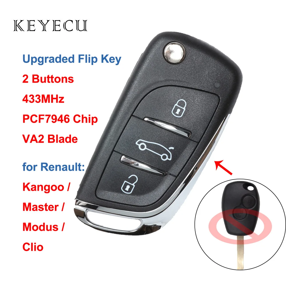 Обновленная флип карта Keyecu с 2 кнопками 433 МГц и чипом PCF7946 для Renault Clio Kangoo Master Modus 2006