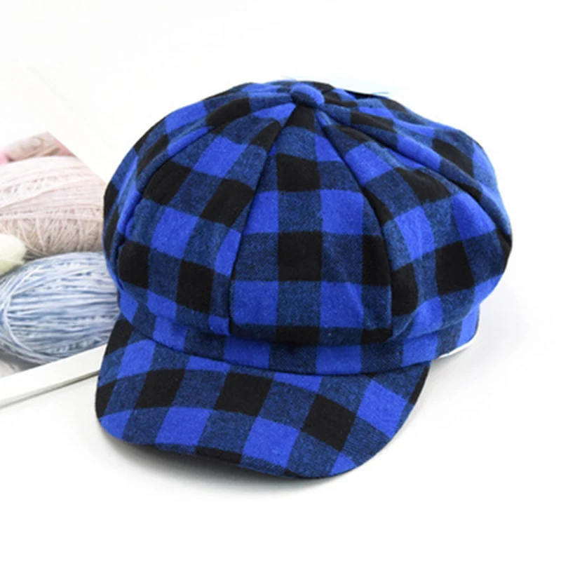 

kids cotton Baby Hat Octagonal Retro Adjustable Baby Cap for Girl Boy Autumn Winter warm Children grid Hat for 3-9 Years old