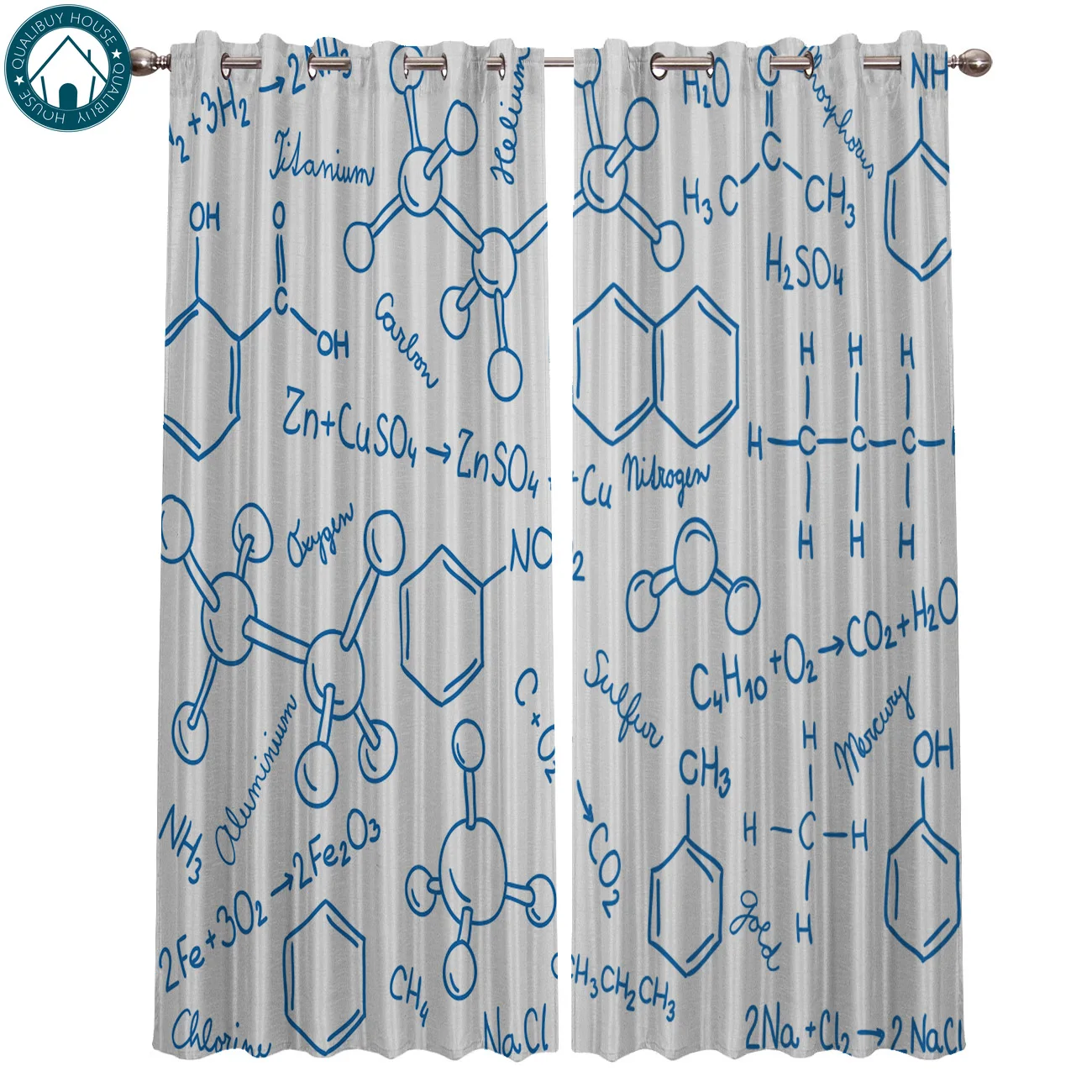 

Chemical Formula Blue Molecule Drawing Curtains Large Window Living Room Curtains High Blackout Curtain
