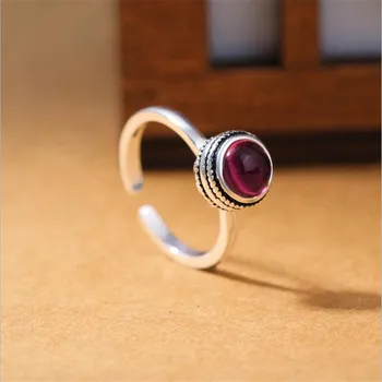 

New Exquisite Retro Thai Silve Red Creystal 925 Sterling Silver Jewelry European Style Angel Personality Opening Rings SR531