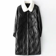 Classic Black Fall / Winter 2020 Fashion New Mink Collar Leather Down Jacket Women's Loose Long Printed Full Sleeves Coat