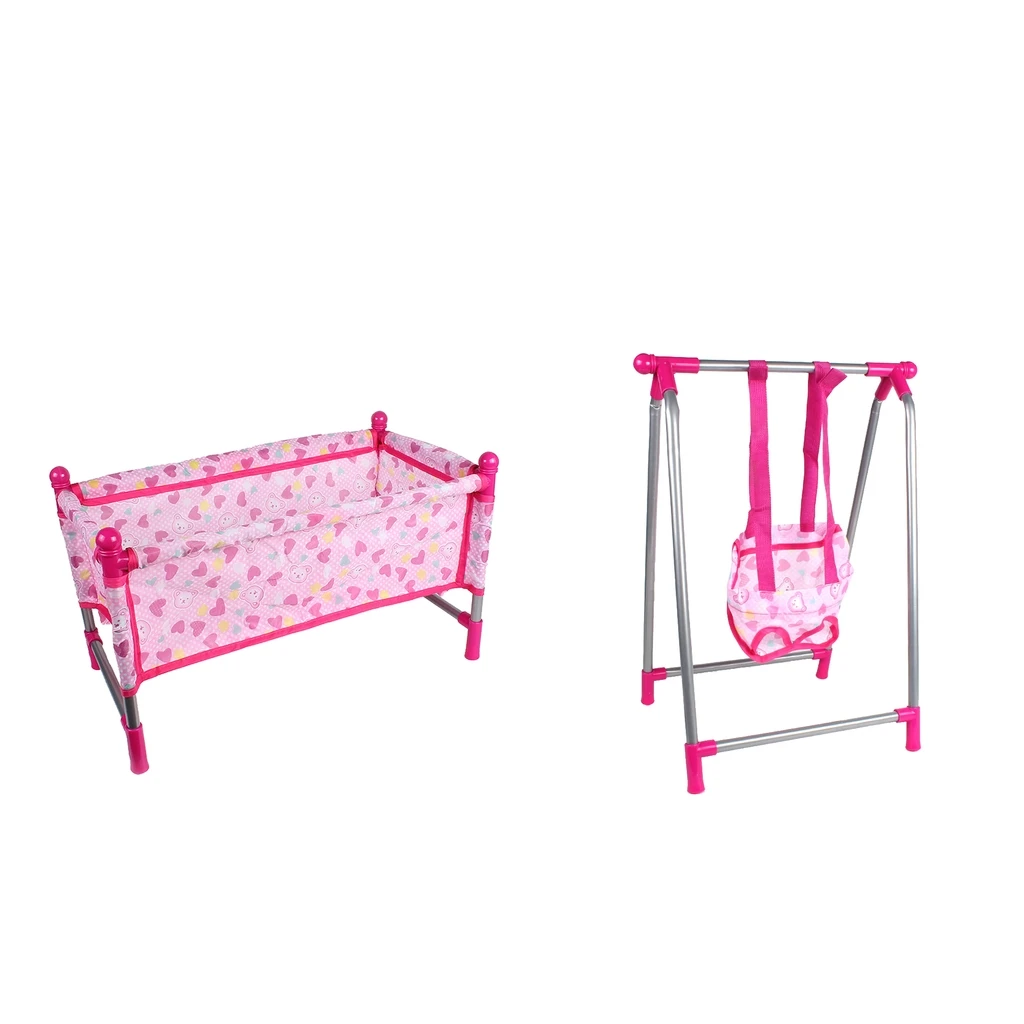 

Doll Swing Cradle + Doll Baby Toddler Bed Crib Playset Kids Pretend Toy Role Play Nursery Room Decor