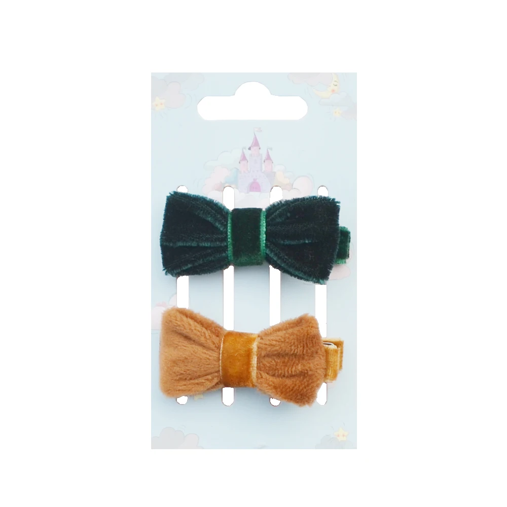 

Autumn Winter 2 Pcs/Pack Adorable Green/Brown Wool Hair Clips Velvet Cutie Headwear Bow For Toddler Girls Party Hair Clip